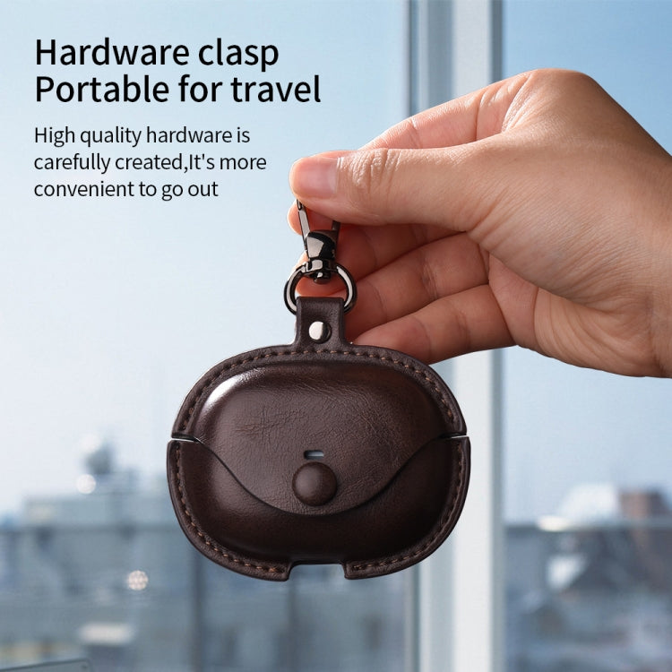 Funda Protectora de Cuero para Auriculares Redmi Buds 5 Pro y Buds 4 Pro Business con Gancho (Marrón Oscuro)