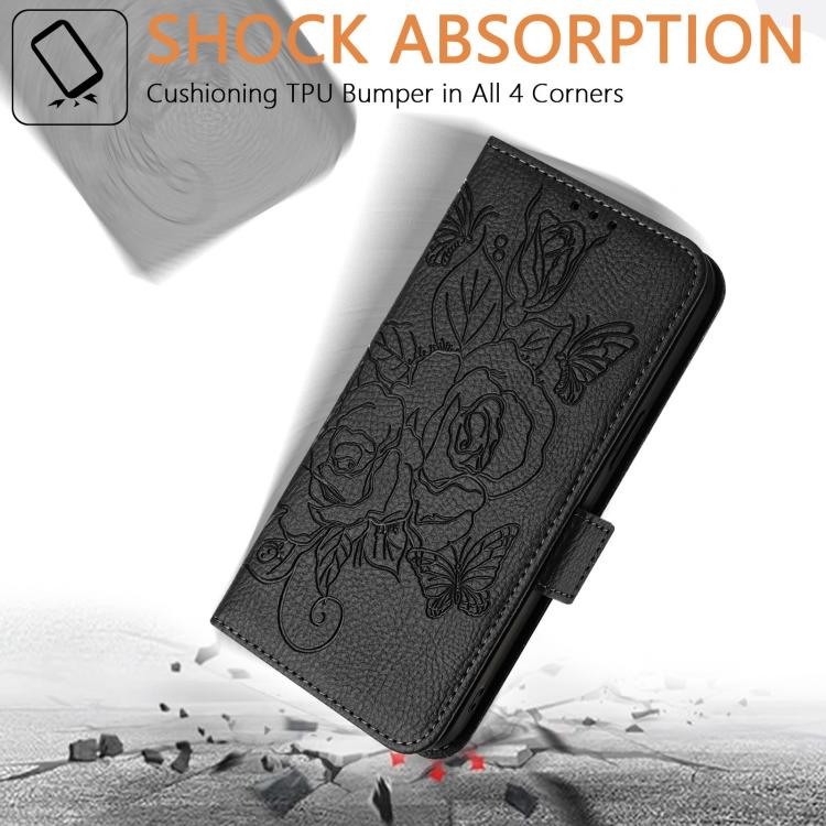 Funda de cuero antirrobo RFID con relieve rosa para Xiaomi 15S Pro 5G (negra)