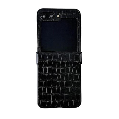 Estuche para Teléfono Samsung Galaxy Z Flip5 5G Plegable PC Patrón Cocodrilo Bisagra (Negro)