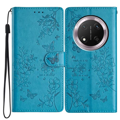 Funda de Cuero para Honor X9C con Mariposas y Flores (Azul)