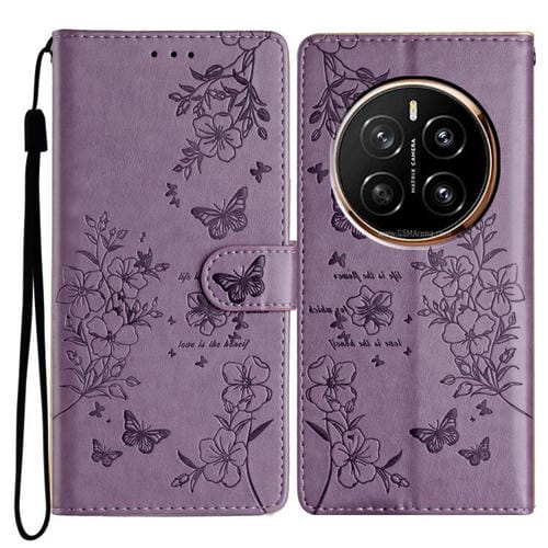 Funda de Cuero para Honor Magic7 con Mariposas y Flores (Morado)
