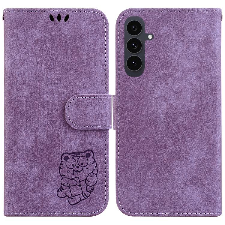 Funda de piel con relieve de tigre para Samsung Galaxy S25 FE 5G (morada)