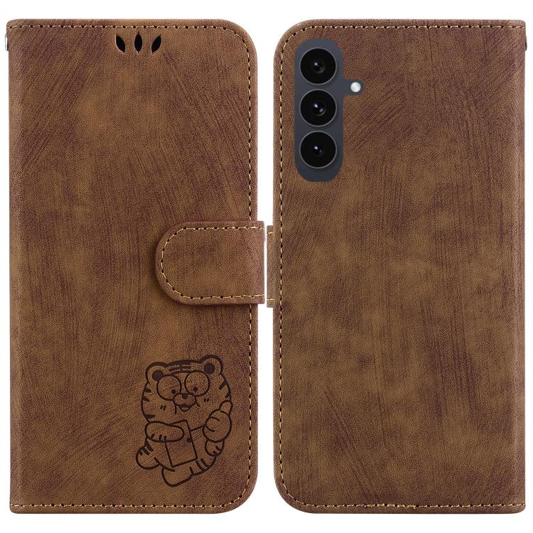 Funda de piel con relieve de tigre para Samsung Galaxy S25 FE 5G (marrón)