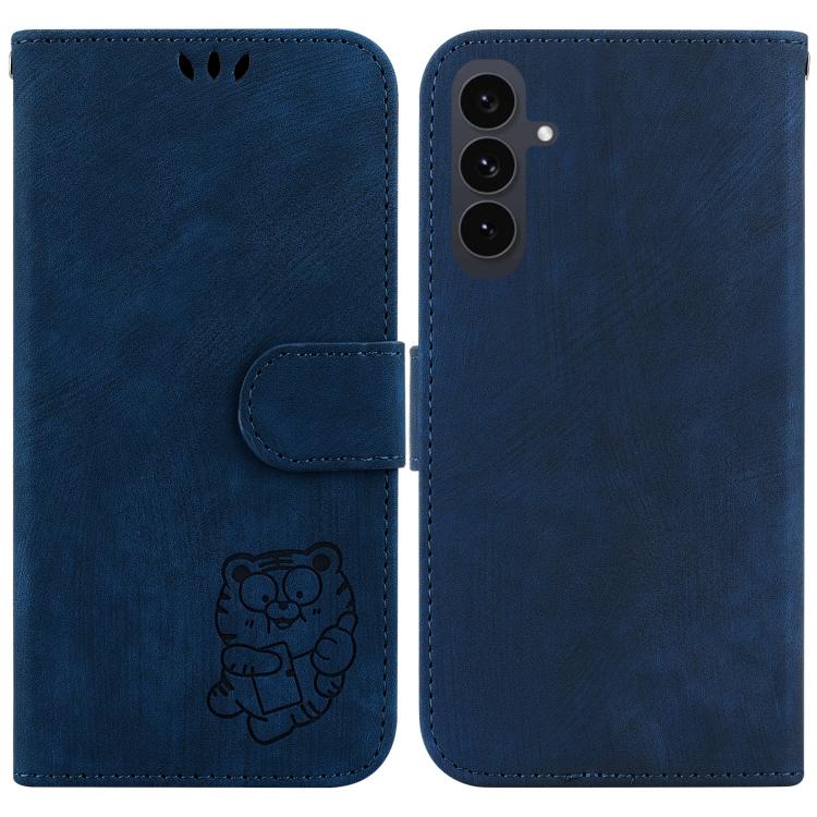 Funda de piel con relieve de tigre para Samsung Galaxy S25 FE 5G (azul oscuro)