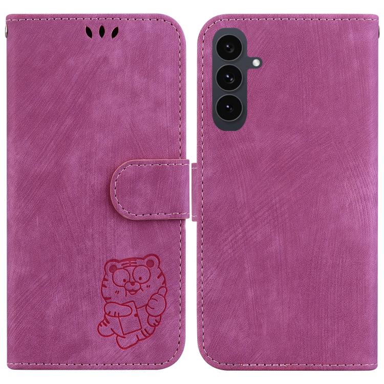 Funda de piel con relieve de tigre para Samsung Galaxy S25 FE 5G (rosa)