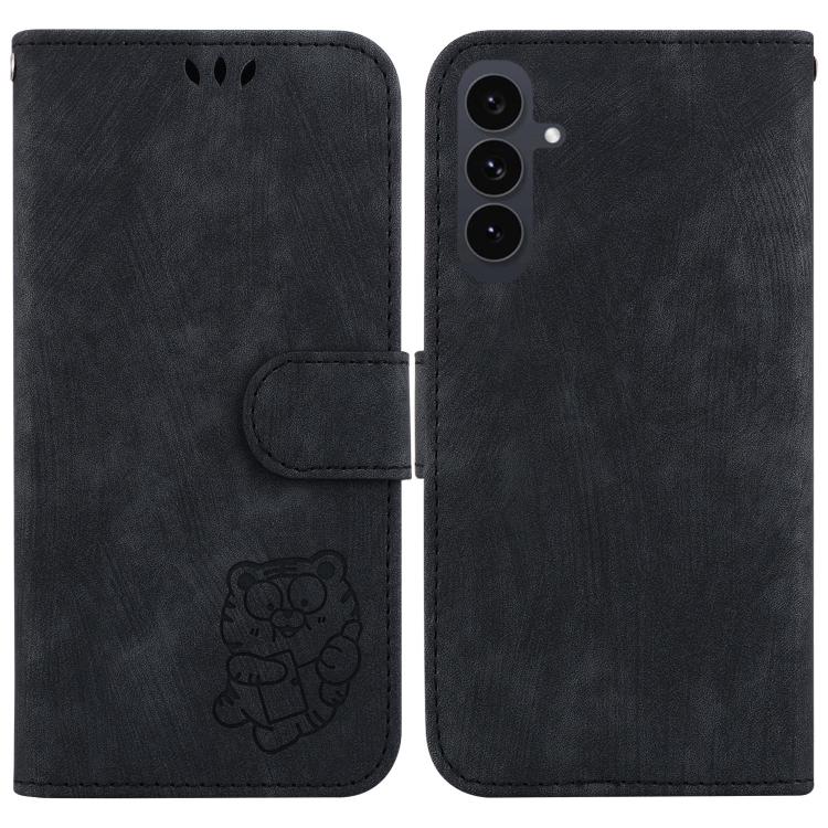 Funda de piel con relieve de tigre para Samsung Galaxy S25 FE 5G (negra)
