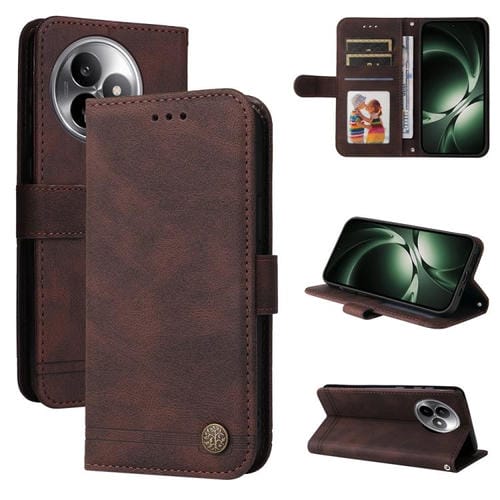 Funda de cuero con botones metálicos y diseño de árbol de la vida para Redmi K80 Ultra (marrón)