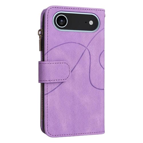 Funda de cuero con cremallera para iPhone 17 Air, bicolor, con 9 ranuras para tarjetas (morado)