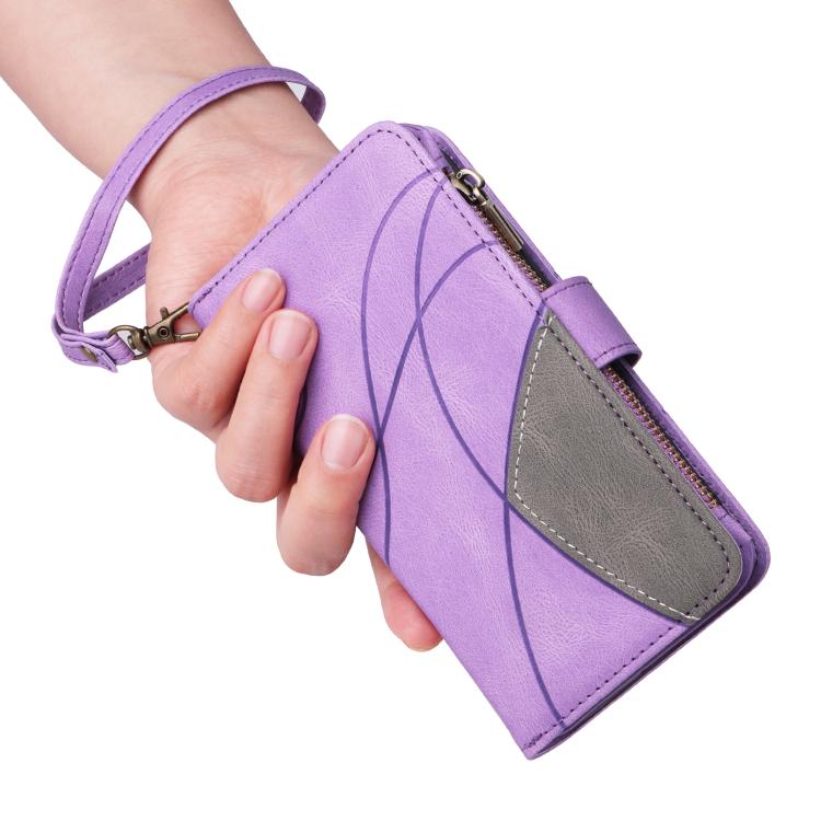 Funda de cuero con cremallera para Redmi A5 4G (171,7 mm) / Poco C71, bicolor, con 9 ranuras para tarjetas (morado)