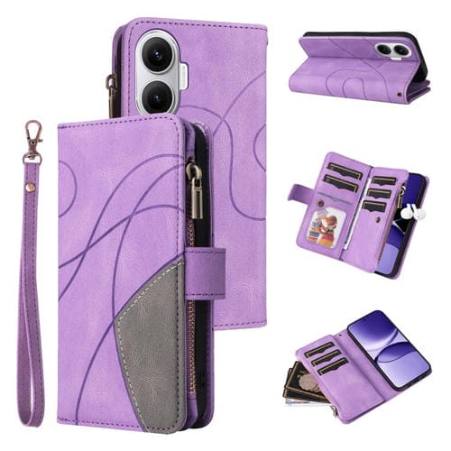 Funda de cuero con cremallera para Xiaomi Poco F7, color morado, con 9 ranuras para tarjetas