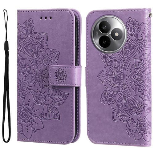 Funda de cuero con estampado de flores de siete pétalos para Redmi K80 Ultra (morado claro)