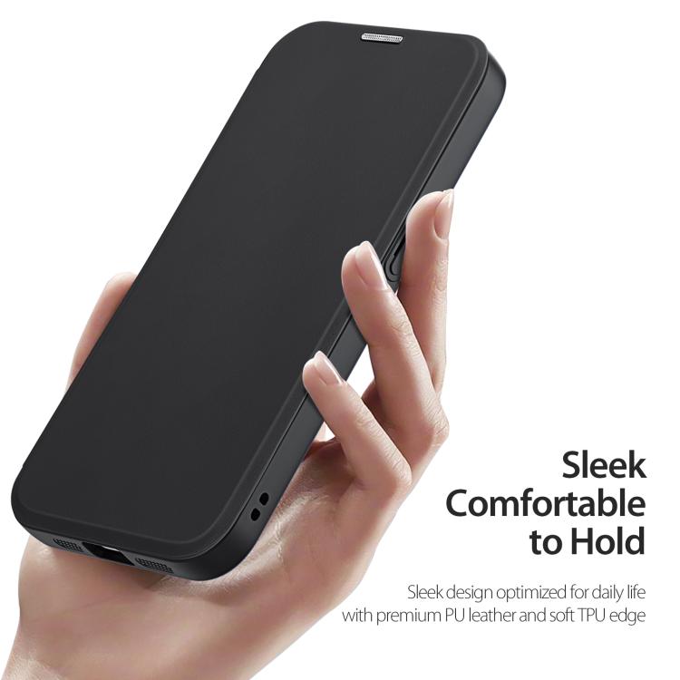 Funda de Cuero para iPhone 16E Dux Ducis Skin X Pro Series con Soporte para Anillo Magsafe (Negro)