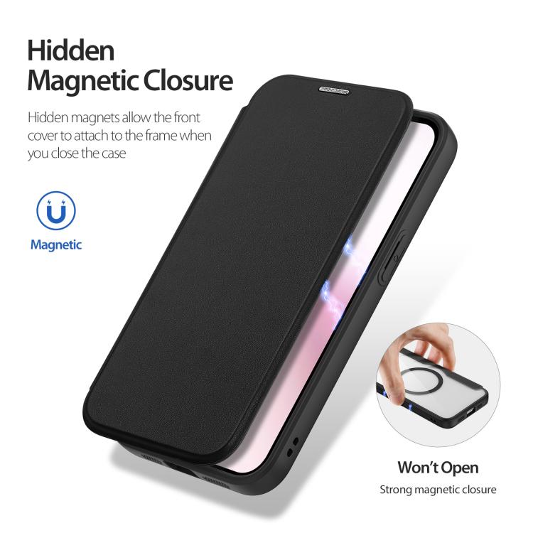 Funda de Cuero para iPhone 16E Dux Ducis Skin X Pro Series con Soporte para Anillo Magsafe (Negro)