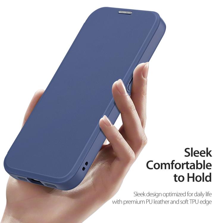 Funda de Cuero para iPhone 16E Dux Ducis Skin X Pro Series con Soporte para Anillo Magsafe (Azul)