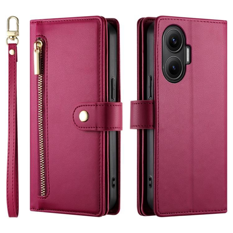 Funda de cuero con cremallera y ranura para tarjetas para Redmi Turbo 4 Pro y Xiaomi Poco F7 (rojo)