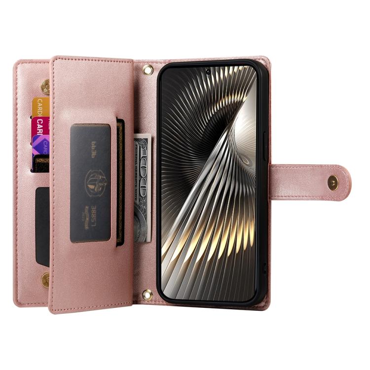 Funda de cuero con cremallera y ranura para tarjetas para Redmi Turbo 4 Pro y Xiaomi Poco F7 (rosa)