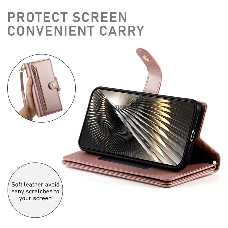 Funda de cuero con cremallera y ranura para tarjetas para Redmi Turbo 4 Pro y Xiaomi Poco F7 (rosa)