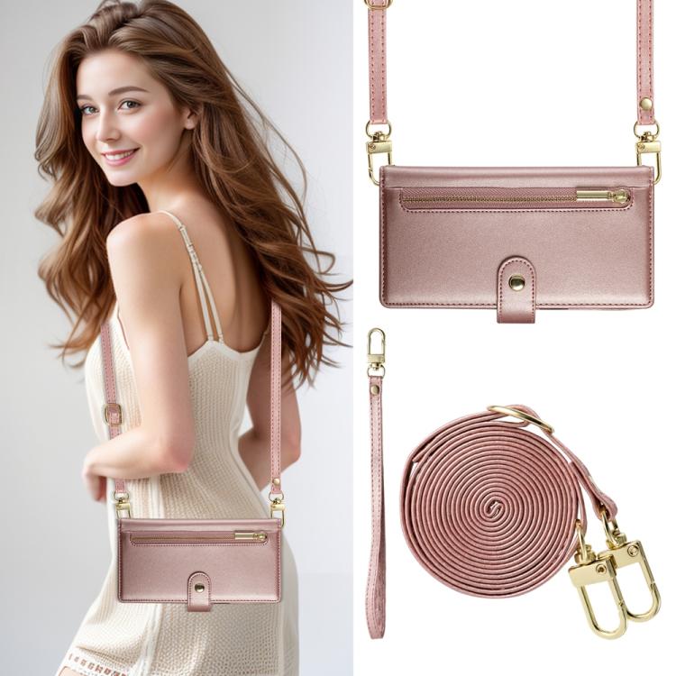 Funda de cuero con cremallera y ranura para tarjetas para Redmi Turbo 4 Pro y Xiaomi Poco F7 (rosa)