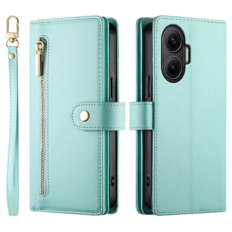 Funda de cuero con cremallera y ranura para tarjetas para Redmi Turbo 4 Pro / Xiaomi Poco F7 (verde menta)