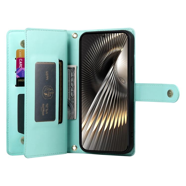 Funda de cuero con cremallera y ranura para tarjetas para Redmi Turbo 4 Pro / Xiaomi Poco F7 (verde menta)