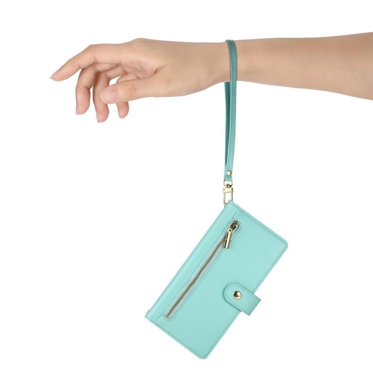 Funda de cuero con cremallera y ranura para tarjetas para Redmi Turbo 4 Pro / Xiaomi Poco F7 (verde menta)