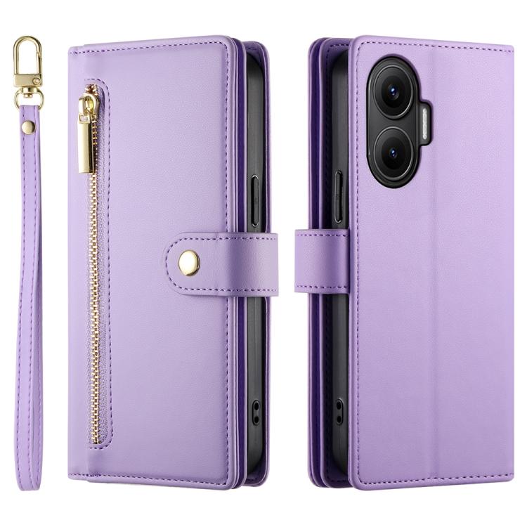 Funda de cuero con cremallera y ranura para tarjetas para Redmi Turbo 4 Pro y Xiaomi Poco F7 (morado)