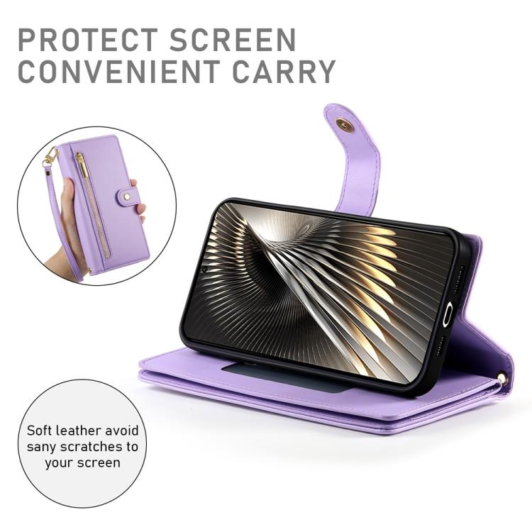 Funda de cuero con cremallera y ranura para tarjetas para Redmi Turbo 4 Pro y Xiaomi Poco F7 (morado)