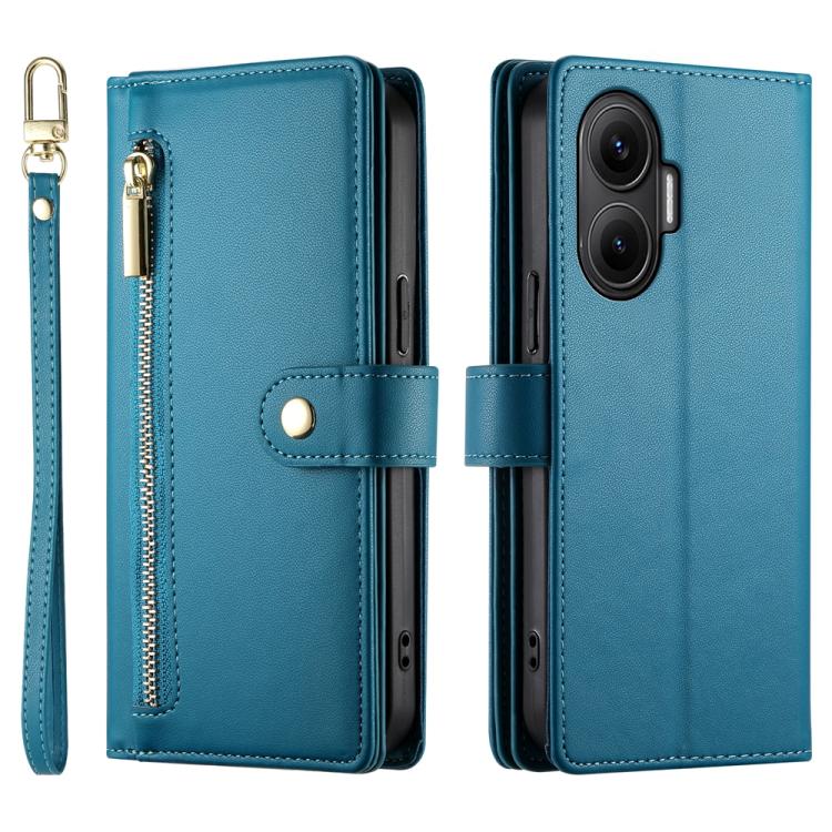 Funda de cuero con cremallera y ranura para tarjetas para Redmi Turbo 4 Pro y Xiaomi Poco F7 (azul)