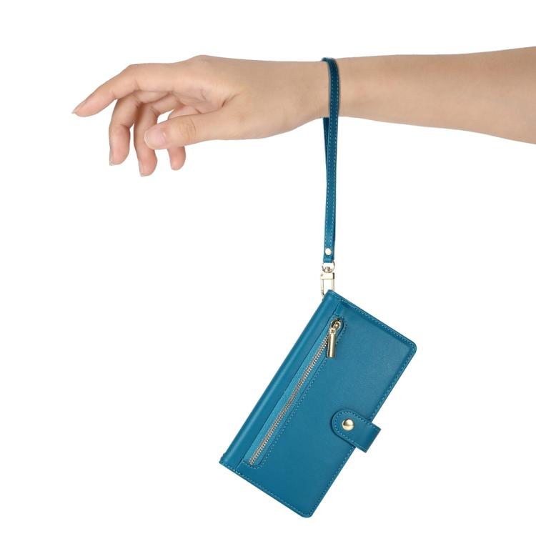 Funda de cuero con cremallera y ranura para tarjetas para Redmi Turbo 4 Pro y Xiaomi Poco F7 (azul)
