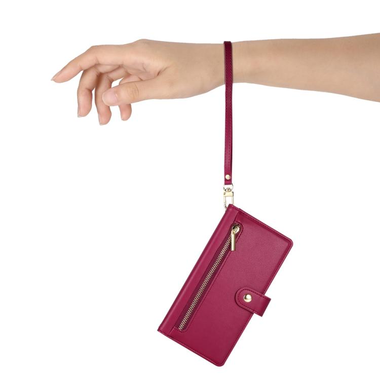 Funda de cuero con cremallera y ranura para tarjetas para Redmi K80/K80 Pro (rojo)