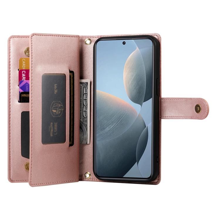 Funda de cuero con cremallera y ranura para tarjetas para Redmi K80/K80 Pro (rosa)