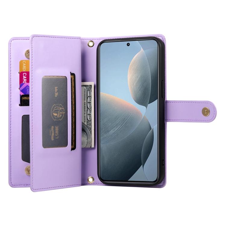 Funda de cuero con cremallera y ranura para tarjetas para Redmi K80/K80 Pro (morado)