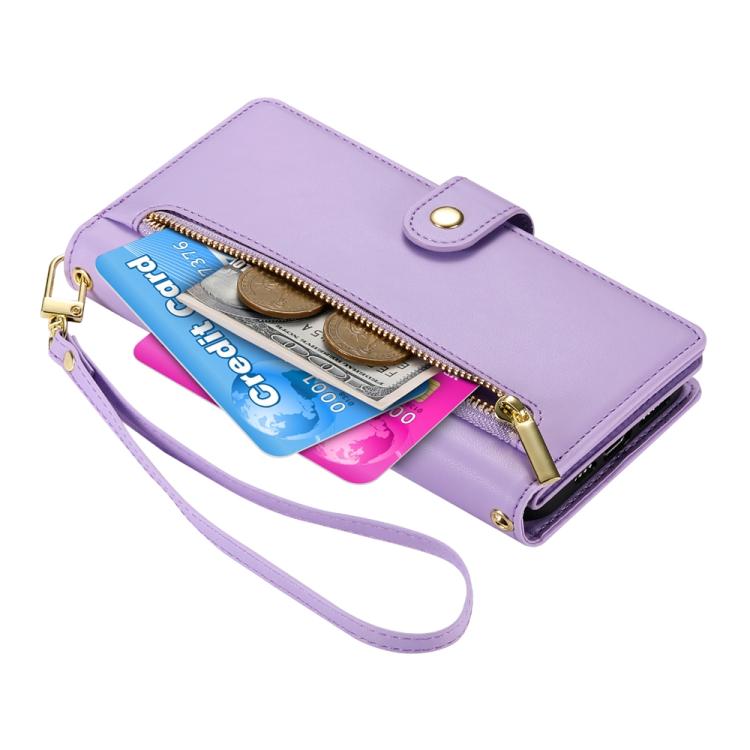 Funda de cuero con cremallera y ranura para tarjetas para Redmi K80/K80 Pro (morado)
