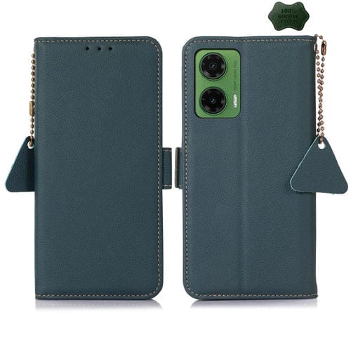 Funda para Teléfono Cuero Genuino Tj con Rfid e Imán Lateral para Motorola Moto G35 (Verde)