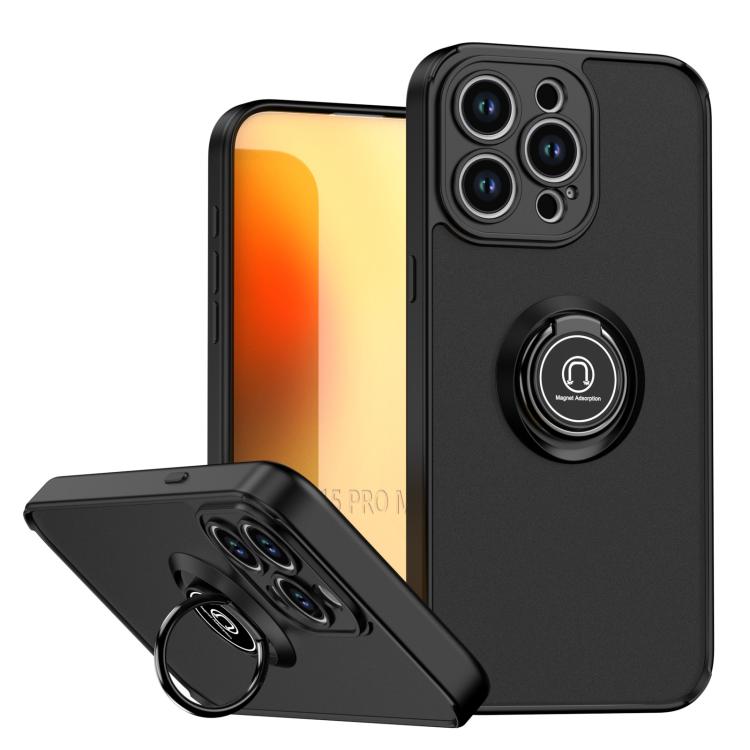 Funda de TPU + PC con anillo para iPhone 15 Pro Max Q Shadow 1 Series (Negro + Negro)