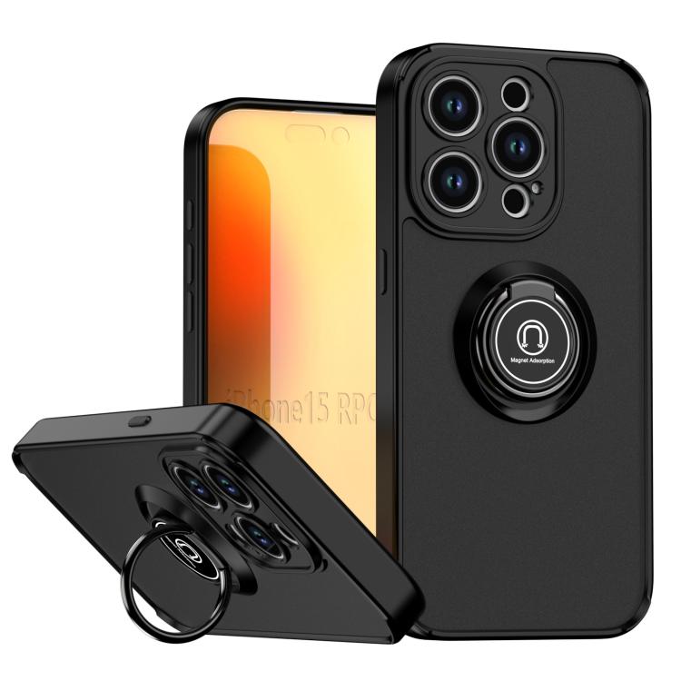 Funda de TPU + PC con anillo para iPhone 15 Pro Q Shadow 1 Series (Negro + Negro)