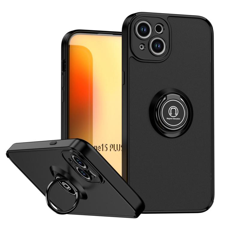 Funda de TPU + PC con anillo para iPhone 15 Plus Q Shadow 1 Series (Negro + Negro)