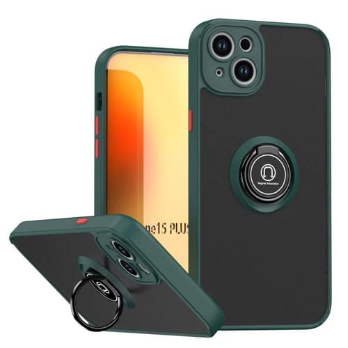 Funda de TPU + PC con anillo para iPhone 15 Plus Q Shadow 1 Series (verde oscuro)