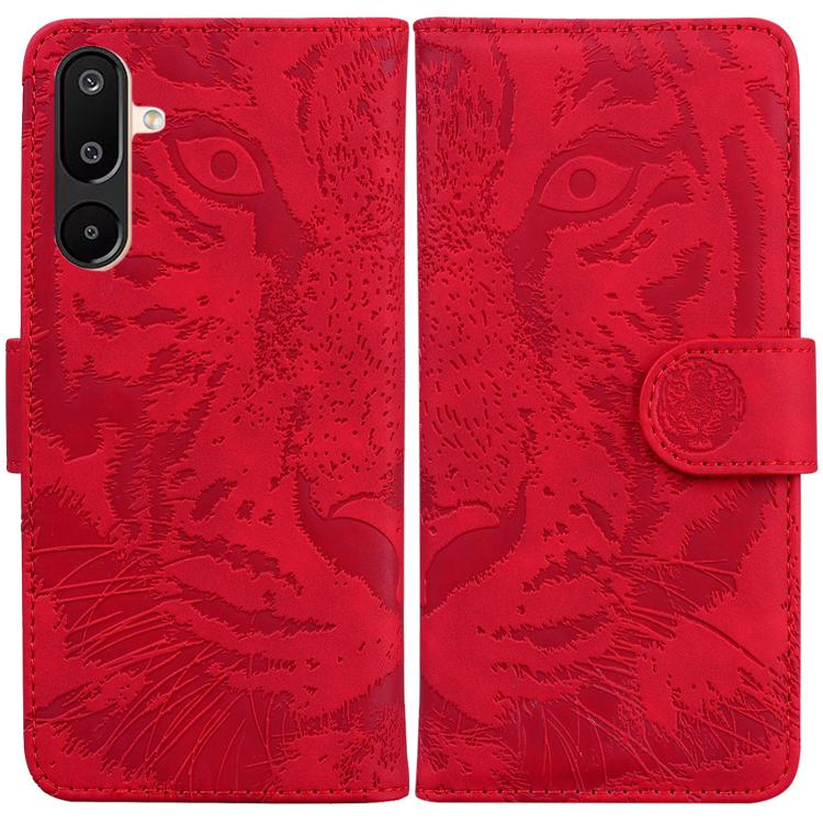 Funda de cuero con tapa y estampado de tigre para Samsung Galaxy M16 5G / F16 5G / M36 5G (roja)
