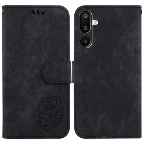 Funda de piel con relieve de tigre para Samsung Galaxy M16 5G / F16 5G / M36 5G (negra)