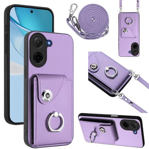 Funda para Redmi A5 4G (171,7 mm) / Poco C71 con tarjetero y anilla, con cordón largo (morado)