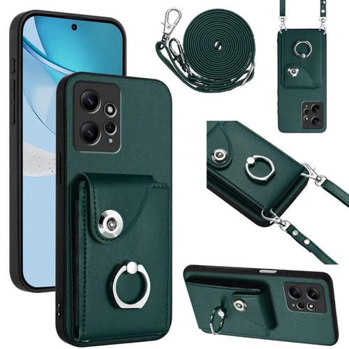 Funda para Redmi Note 12 4G con tarjetero y anilla, con cordón largo (verde)