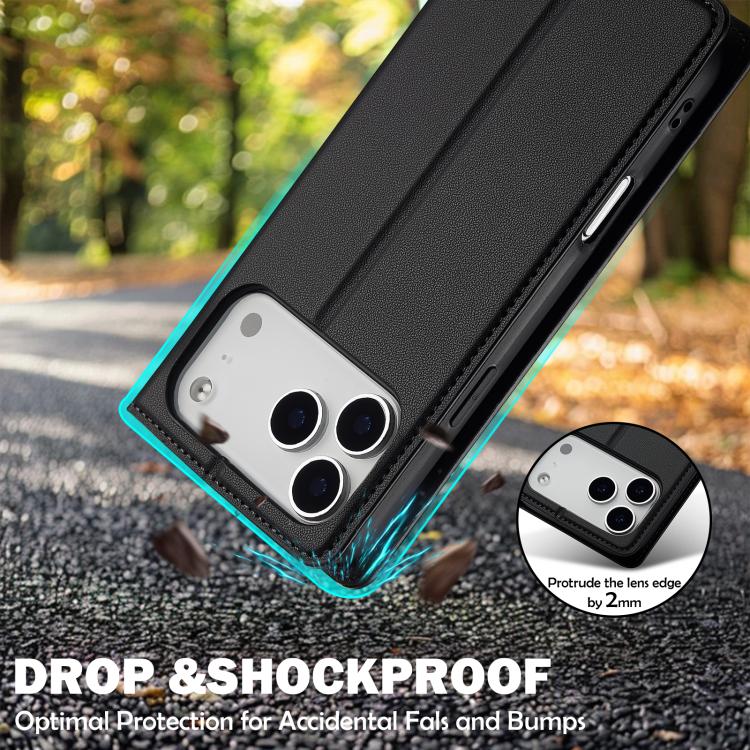 Funda de PU con textura fina esmerilada para iPhone 17 Pro LC.IMEEKE L1 Series (negra)