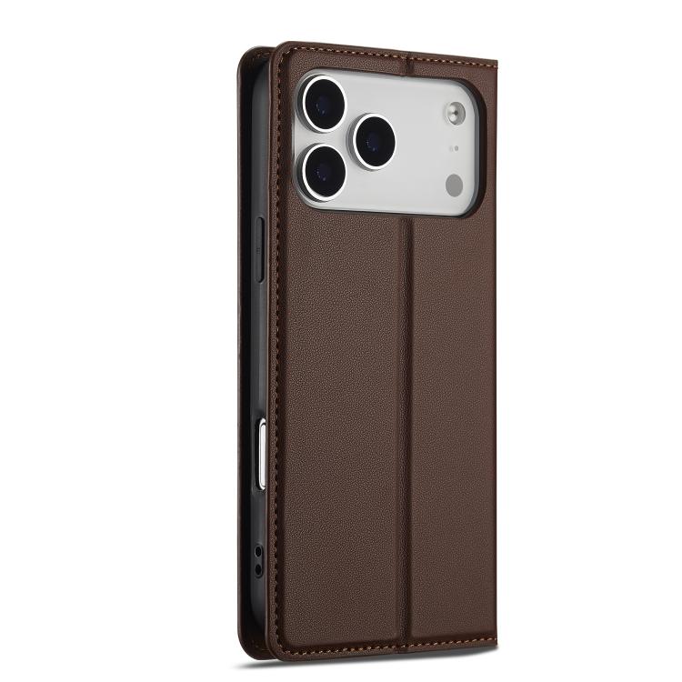 Funda de PU con textura fina esmerilada LC.IMEEKE L1 Series para iPhone 17 Pro Max (marrón)