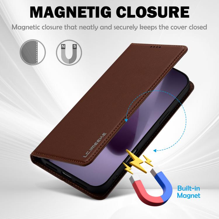 Funda de PU con textura fina esmerilada LC.IMEEKE L1 Series para iPhone 17 Pro Max (marrón)