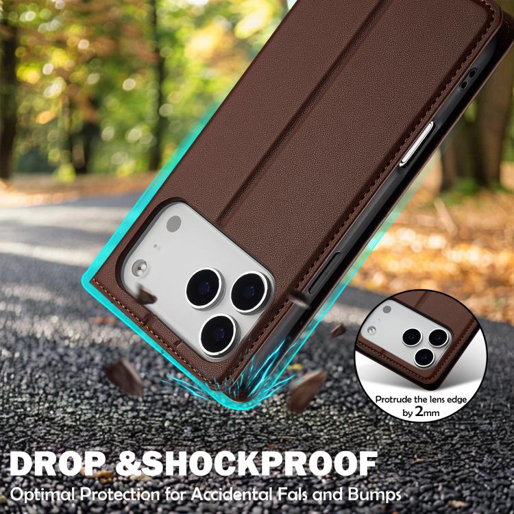 Funda de PU con textura fina esmerilada LC.IMEEKE L1 Series para iPhone 17 Pro Max (marrón)