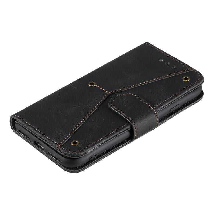 Funda para iPhone 16E Piel de Becerro Textura y Costuras Tacto de Uña (Negra)