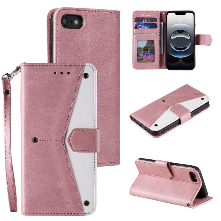 Funda para iPhone 16E Piel de Becerro Textura y Costuras Efecto Piel de Uña (Oro Rosa)