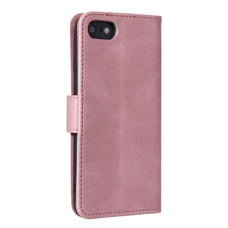 Funda para iPhone 16E Piel de Becerro Textura y Costuras Efecto Piel de Uña (Oro Rosa)