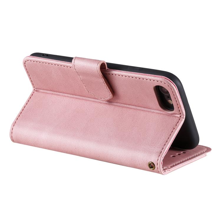 Funda para iPhone 16E Piel de Becerro Textura y Costuras Efecto Piel de Uña (Oro Rosa)